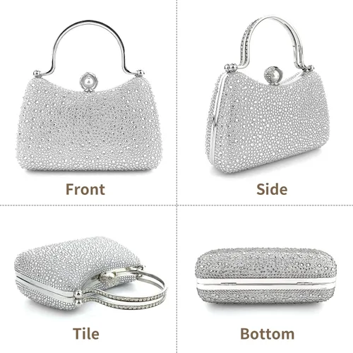 Vista 4 de Comeon Bolsos de noche para mujer con diamantes de imitación, bolsa de mano de cristal brillante, monederos formales con cadena