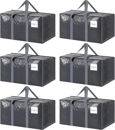 Vista 13 de Paquete de 6 bolsas de mudanza grandes extra resistentes con cremallera fuerte y asas cómodas, bolsas de almacenamiento de ropa resistentes