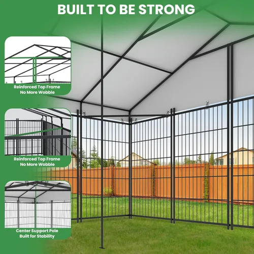 Vista 4 de Yafylly Perrera grande de 10 x 10 x 6 pies para perros grandes – Perrera resistente al aire libre con techo, perreras cubiertas con puerta
