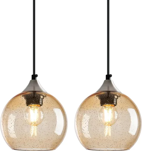 Vista 21 de Luces colgantes de vidrio marrón claro, lámpara colgante de globo de isla de cocina, lámparas colgantes modernas para dormitorio, sala de estar