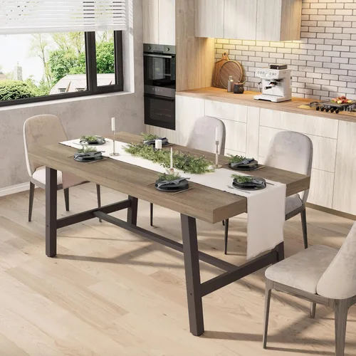 Vista 23 de GarveeHome Mesa de Comedor Industrial para 4-6 Personas, Mesa de Cocina de Madera de 63" de Largo con Marco de Metal Resistente y Acabado Negro