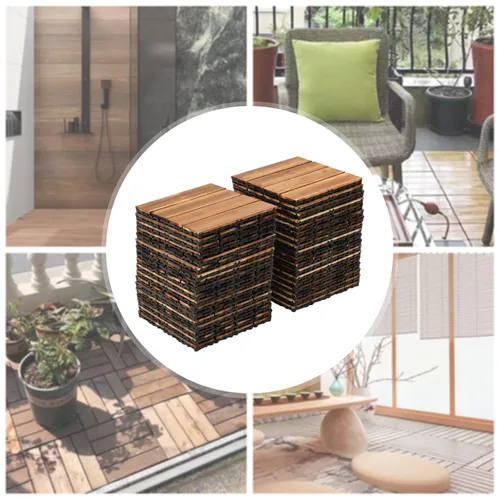Vista 6 de 36 azulejos entrelazados para terrazas de patio, baldosas de madera dura de 12 x 12 pulgadas, adoquines de suelo compuesto de madera