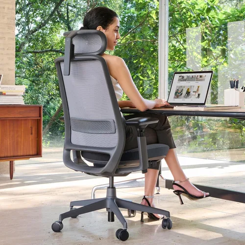 Vista 2 de COLAMY Silla de oficina ergonómica, silla de escritorio de malla con respaldo alto, soporte lumbar, reposacabezas ajustable y brazos 4D, asiento