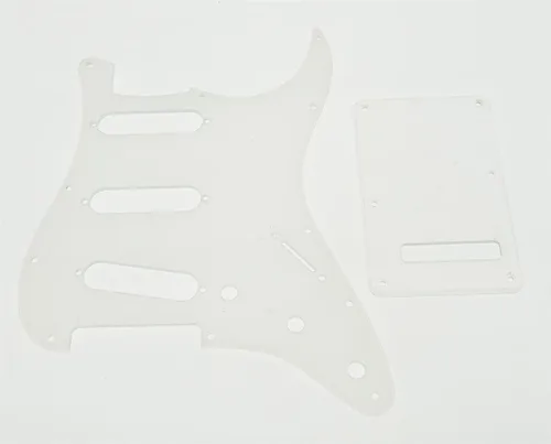 Vista 16 de KAISH Guardabarros de 11 agujeros estilo ST/Strat, SSS, con placa trasera ST, cubierta de trémolo para Stratocaster/Strat Gold Pearl de EE.