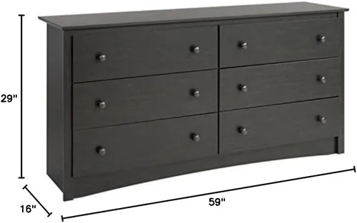 Vista 8 de Prepac Sonoma - Cómoda doble de 6 cajones para dormitorio, 16 pulgadas de profundidad x 59 pulgadas de ancho x 29 pulgadas de alto, color negro