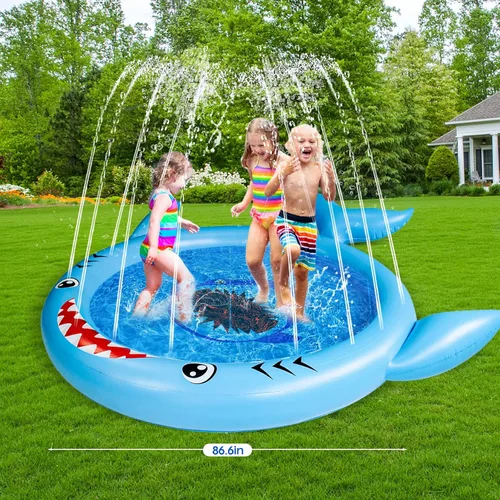 Vista 5 de Piscina grande con aspersor para niños y perros, rociadores de agua al aire libre, tapete rociador para piscina, patio trasero, juguete inflable