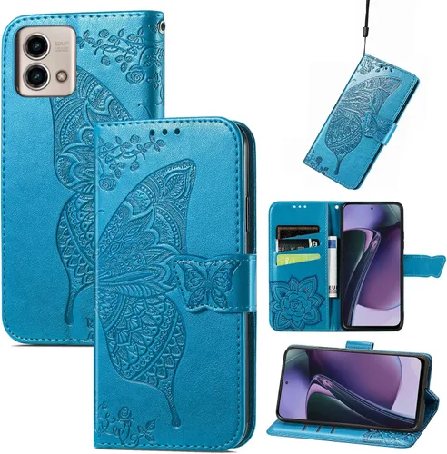 Vista 13 de GYHOYA Funda tipo cartera compatible con Moto G Stylus 5G 2023 para mujer, de piel, con función atril magnético y tarjetero, funda protectora