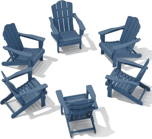 Vista 31 de KINGYES Silla plegable estilo Adirondack, sillas de patio resistentes a todo clima de HDPE, silla de césped con textura de madera para junto a