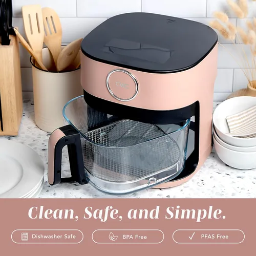 Vista 7 de COOK WITH COLOR Freidora de aire digital de cocina de 1400 W y 5.5 cuartos de galón con cesta de vidrio, 8 opciones de cocción saludable