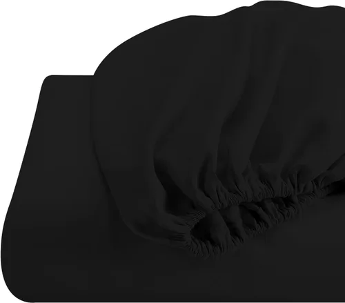 Vista 3 de Split Queen – 100% algodón Split Top-Queen (sábana bajera ajustable tamaño Queen tamaño queen) 600 hilos, negro sólido, tejido satinado, bolsillo