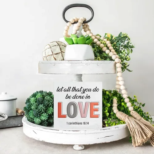 Vista 7 de Christian Decor - Letrero de madera con texto en inglés "Let All That You Do Be Done in Love", decoración del hogar para mesa de escritorio