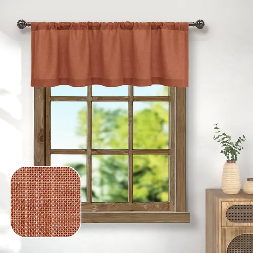 Vista 18 de Cenefa de ventana de lino natural para cocina con bolsillo para barra de 3 pulgadas; cenefa semitraslúcida para filtrar la luz estilo bohemio