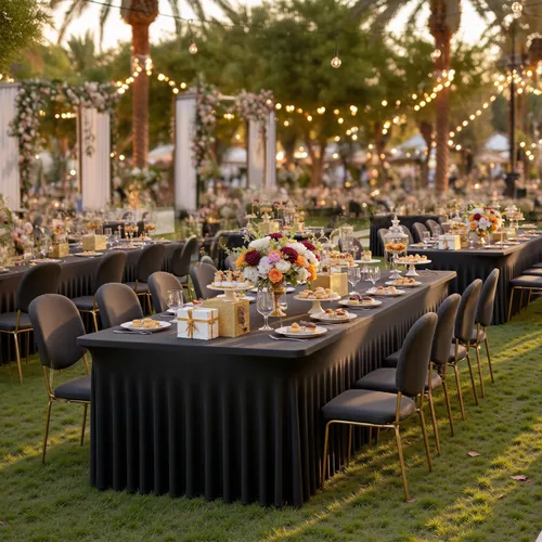 Vista 8 de Mantel de elastano negro de 6 pies para mesas rectangulares de 6 pies, paquete de 2 manteles elásticos sin arrugas para fiestas, bodas, cumpleaños