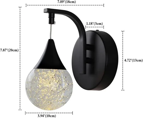 Vista 5 de Sedelan Moderno aplique de pared de burbujas de cristal, lámpara de pared LED regulable de 5 W, iluminación de pared blanca cálida de 3300 K, negro