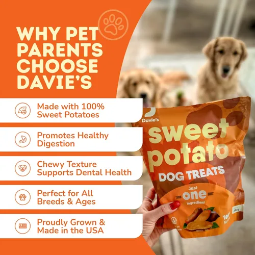 Vista 7 de Golosinas de Batata Dulce para Perros Davie's - Masticables saludables y naturales para perros, bajos en grasa, bolsa de 1 libra
