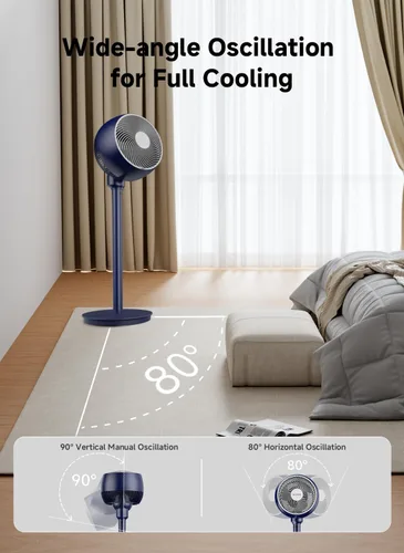 Vista 6 de AIRMATE Ventilador de pie para dormitorio, ventilador de pedestal de aspas de 9" con control remoto, motor DC, 12 velocidades, silencioso 25dB