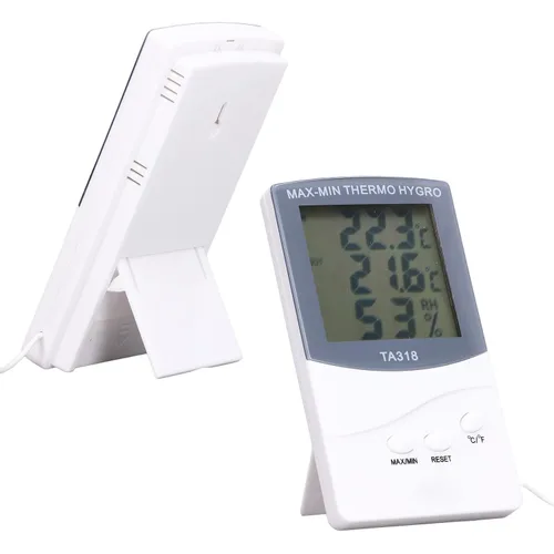 Vista 6 de Septpenta Termómetro digital para interiores y exteriores con sonda, ajuste Celsius o Fahrenheit, con agujero y un soporte, puede usar pared o mesa