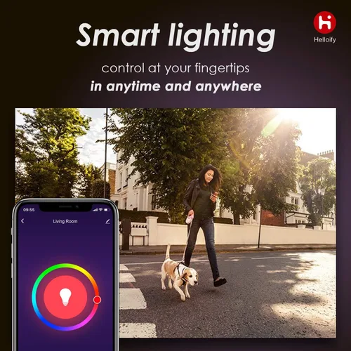 Vista 2 de Helloify Bombilla LED inteligente A19, WiFi compatible con Alexa Google Home, cambio de color RGBCW, blanco cálido frío, regulable, no requiere
