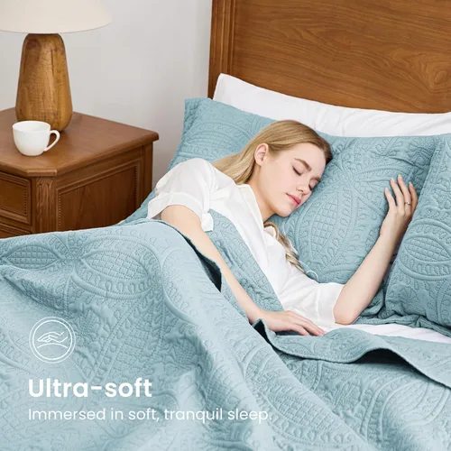 Vista 345 de Edredón de cama tamaño queen Love's cabin, color azul, para cama de verano, de microfibra ligera, estilo moderno, para todas las estaciones, 3