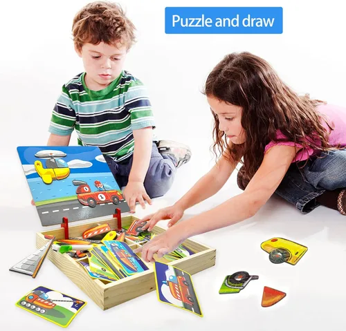 Vista 5 de Tablero magnético de dibujo de 85 piezas, juego de juguetes educativos de aprendizaje preescolar para niños y niñas de 3, 4 y 5 años, rompecabezas