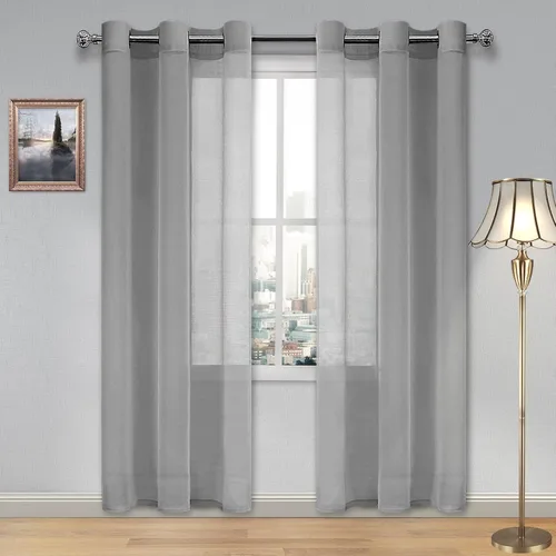 Vista 12 de DWCN Cortinas traslúcidas color verde frijol para sala de estar y dormitorio - Cortinas voile con aspecto de lino sintético con ojales en la parte