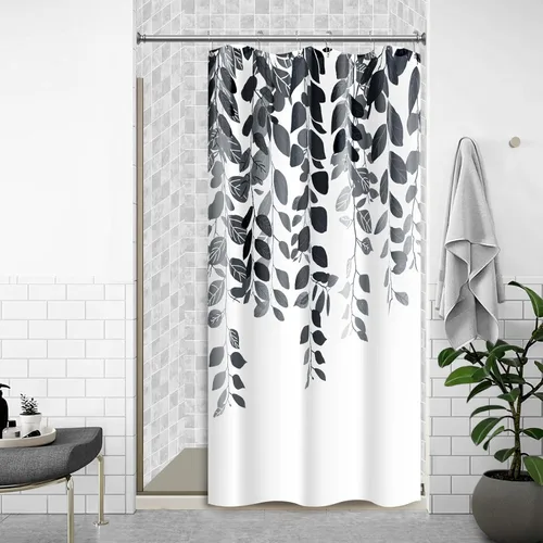 Vista 6 de BOODII Cortinas de ducha negras de 36 x 72 pulgadas, cortina de ducha de eucalipto de primavera para baño, cortina de baño con textura de flameado