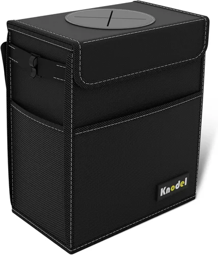 K KNODEL Basurero para automóvil, impermeable, bolsa de basura con tapa, a prueba de fugas, bolsa colgante de basura para SUV (grande, negro)