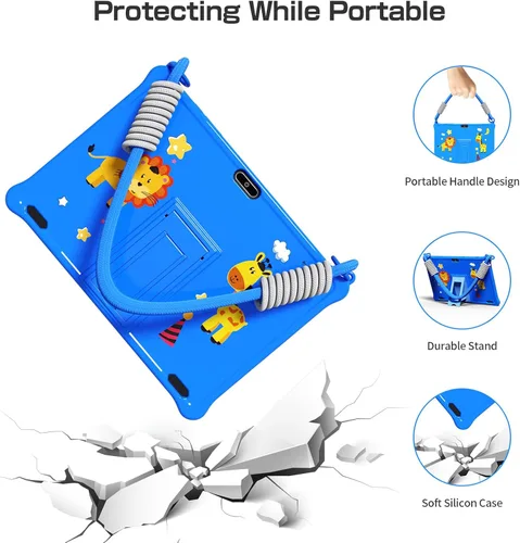 Vista 9 de PRITOM Tabletas para niños de 10 pulgadas Android 13, tableta con cordón 64GB, Quad-Core, pantalla HD IPS, WiFi, cámara dual, tableta para niños Azul