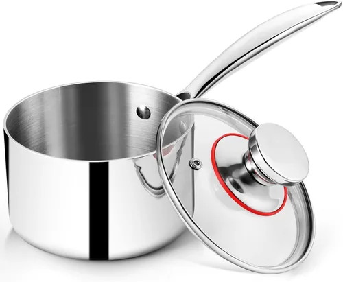 Vista 9 de P&P CHEF Olla y cacerola de tres capas de 1 cuarto de galón, sartén de acero inoxidable con tapa, olla de inducción de cocina, utensilios de cocina