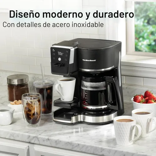 Vista 10 de Hamilton Beach Cafetera programable de 2 vías para 12 tazas de café caliente y helado y cafetera de una sola porción, jarra de vidrio, pausa