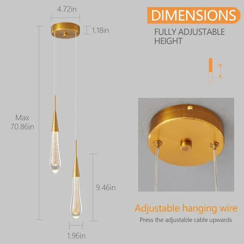 Vista 6 de LMQNINE Lámparas colgantes de cocina, regulables, LED, moderna, dorada, mini lámpara colgante de cristal de lágrima para cocina, isla, dormitorio
