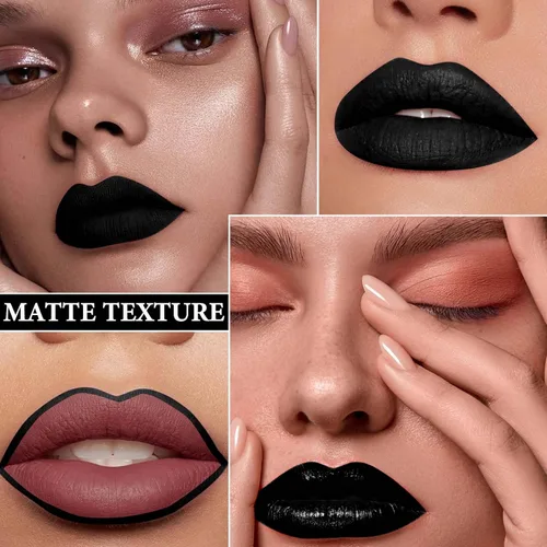 Vista 4 de Juego de 2 delineadores de labios y lápiz labial, kit de brillo de labios de terciopelo pigmentado, juego de delineadores de labios negro mate