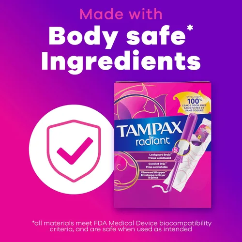 Vista 10 de Tampax Radiant tampones para mujeres, multipack, con trenza LeakGuard, absorbencia regular/súper/súper plus, sin perfume, 28