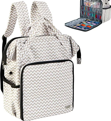Vista 10 de HOMEST - Bolsa organizadora para crochet, gran capacidad de almacenamiento de hilo, bolsa para tejer para llevar proyectos, ganchos de crochet, Rosa