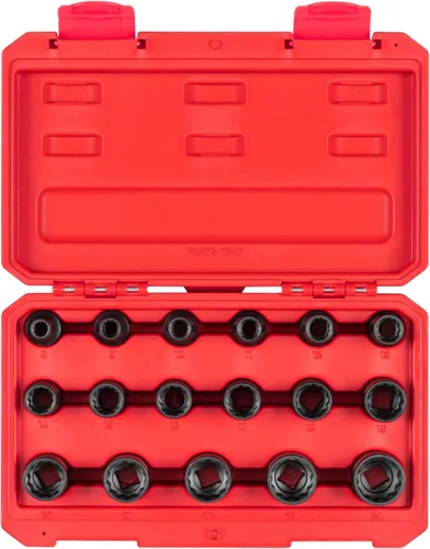 Vista 8 de TEKTON Juego de dados de impacto de 12 puntos de 1/2 pulgada de profundidad con funda, 17 piezas (0.315-0.945 in) SID92339