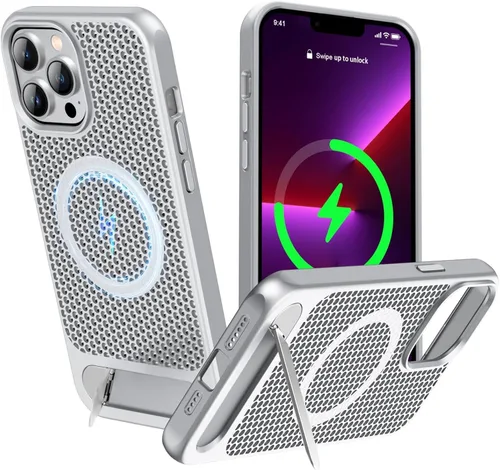 Vista 17 de Funda magnética de disipación de calor para iPhone 13 Pro Max, para MagSafe, protección contra caídas Coolingf, funda con función atril ajustable