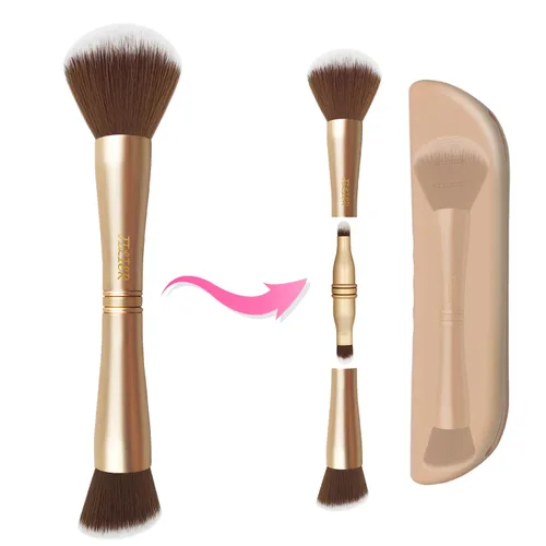 Vista 12 de Jilier Brochas de Maquillaje de Viaje con Estuche, Juego de Brochas de Maquillaje 4 en 1, Brocha para Polvo, Brocha para Base/Rubor, Brocha