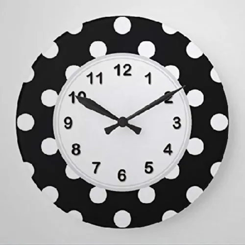 Reloj de pared negro y blanco, reloj grande de madera de lunares, 10 silencioso, sin tictac, de cuarzo, funciona con pilas, para sala de estar,