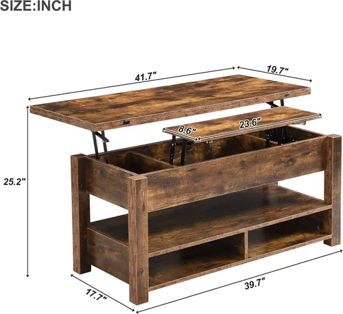 Vista 205 de Mesa auxiliar elevable, mesa auxiliar multifuncional con estantes abiertos, mesa de comedor moderna para sala de estar, oficina en casa (negro #004)