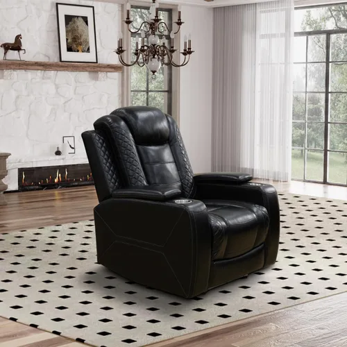 Vista 32 de Juego de sofá reclinable eléctrico para sala de estar, sofás reclinables de cuero blanco crema con puerto USB, sofá de cuero con sillón reclinable