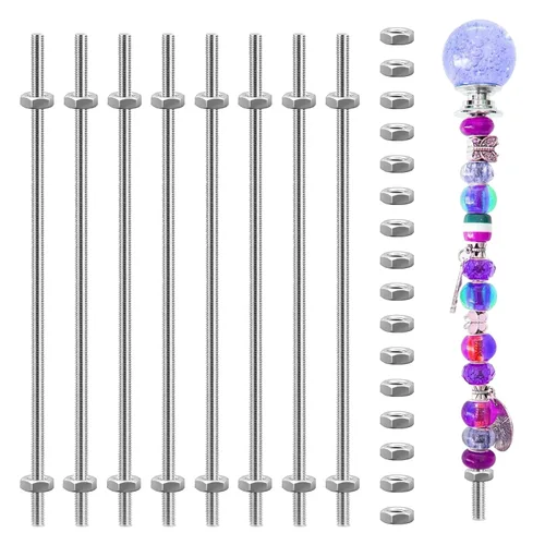 Vista 7 de Varilla roscada de acero inoxidable M4 con tuercas hexagonales: paquete de 48, 10 pulgadas (8/32 pulgadas), perchas y varillas de estaca de jardín