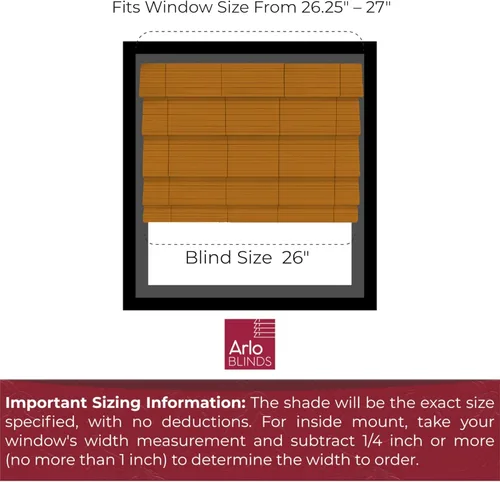 Vista 2 de ARLO BLINDS Persianas romanas de bambú transparente con cenefa, Dali Native, 26 pulgadas de ancho x 60 pulgadas de alto, persianas sin cordón