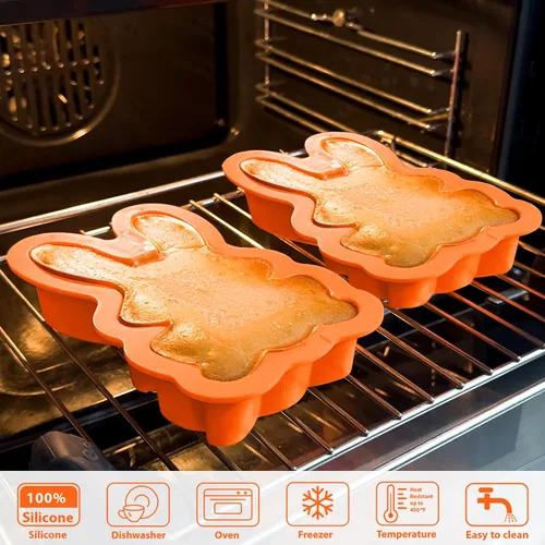 Vista 7 de Webake Moldes de silicona para pasteles de conejo de Pascua para hornear, lindos moldes de conejo rompibles de chocolate 3D para tartas, juego de 2
