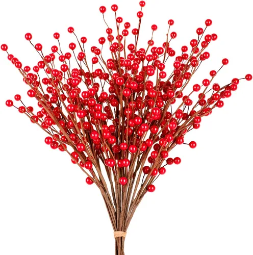 Vista 8 de Whaline Paquete de 12 Tallos de Bayas de Otoño Ramas de Bayas Artificiales Naranjas Brillantes Picks de Bayas Falsas de Navidad para Adornos