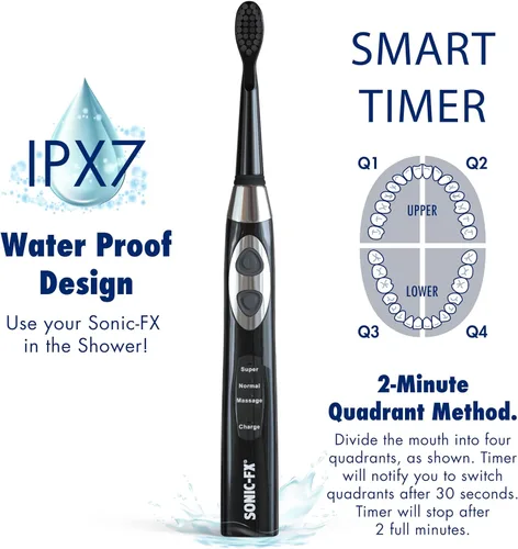 Vista 7 de Sonic-FX Solo - Cepillo de dientes eléctrico, 3 modos de cepillado, con temporizador automático inteligente, incluye 2 cabezales de cepillo