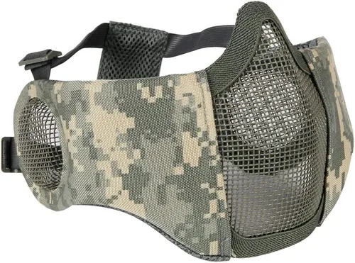 Vista 22 de AOUTACC Máscara de malla de airsoft plegable, máscaras de malla tácticas militares de nailon de media cara con protección para los oídos ajustables