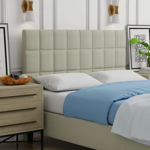 Vista 34 de Glenwillow Home Varia - Cabecera tapizada con paneles de 20 pulgadas de alto, acolchado cuadrado de 3 filas, tamaño King, color gris claro