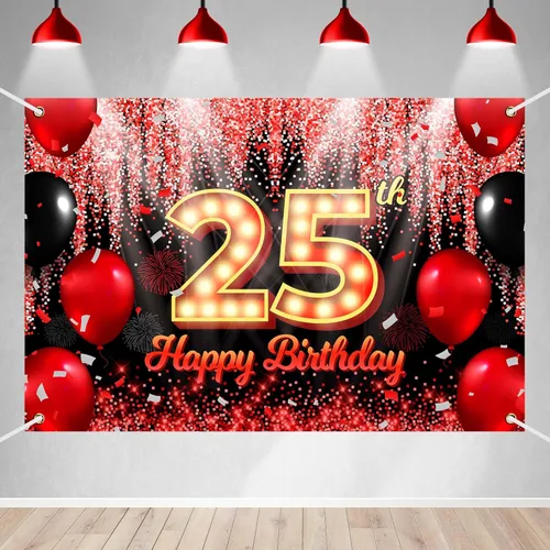 Vista 13 de Telón de Fondo Banner de Feliz 10º Cumpleaños Tema Negro y Rojo con Fondo de Neón Brillante y Moda para Fiesta de Cumpleaños Fotografía Accesorio