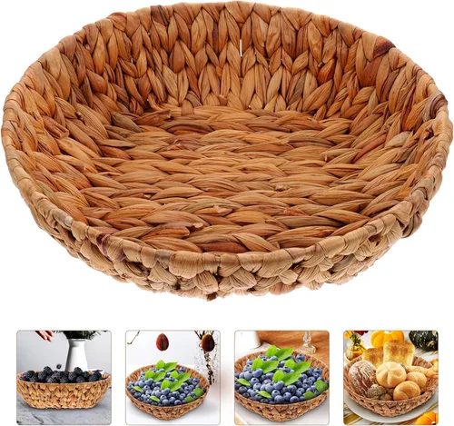 Vista 2 de Ipetboom Cestas de mimbre para pan, cestas de pan redondas vintage para servir alimentos, bandejas tejidas de ratán, soporte para llaves, cuenco