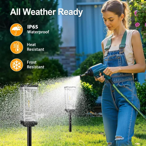 Vista 4 de Ahaorigin Paquete de 2 Luces Solares para Senderos al Aire Libre, Hasta 15 Horas de Luz LED de Sendero Más Brillante Impermeable, Luz Solar Alta